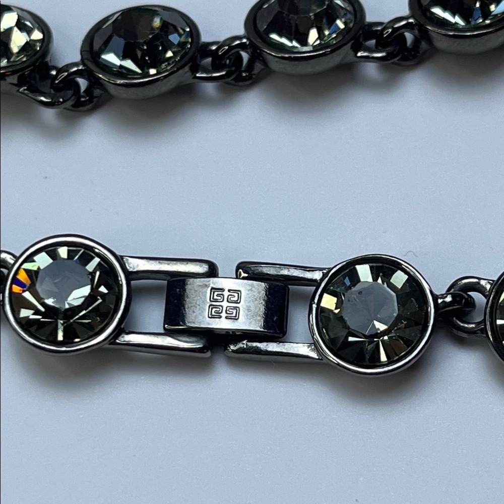 Vintage Givenchy Crystal Link Necklace Rhinestone Headlight Gunmetal- RARE - Picture 7 of 15